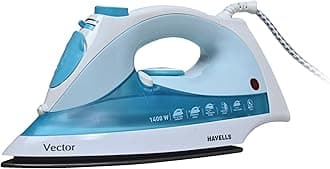 Havells Vector Stainless Steel Steam Iron Press 1400 Watts With Anti Drip Self Cleaning Function|Horizontal & Vertical |Upto 18g/Min|Non Stick Coated Sole Plate | 2 Years Manufacturer Warranty (Blue)
