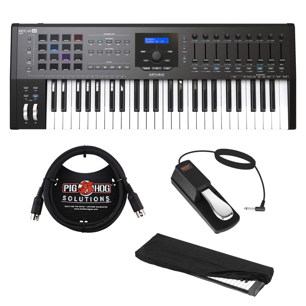 KeyLab MKII 49 Professional MIDI Controller and Software (Black) with 6ft MIDI Cable, Sustain Pedal & Keyboard Dust Cover (Small) Bundle