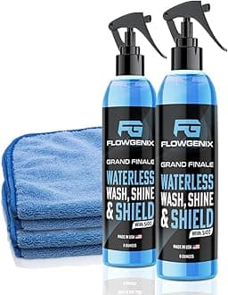 Flowgenix™ Waterless Car Wash Spray - Grand Finale - Motorcycle Cleaner & Car Wax Spray Polish (8 oz) - Ceramic Coating - Incl. 2 Microfiber Towels - Quick Detailer Spray (2-Pack)
