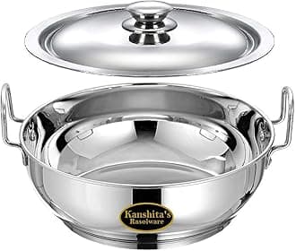 Kanshita's RasoiwareHeavy Gauge Stainless Steel Induction Bottom/Gas Stove Friendly Kadai with Lid- 3 Litre, Silver