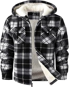 SCODIMen's Flannel Shirt Jacket Fleece Sherpa Lined Plaid Jackets Coat Full Zip Up Hoodie Winter Outwear