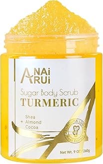 ANAI RUI Turmeric Body Scrub, Glow Face Scrub, Real Sugar Scrub for Body & Face Hyperpigmentation Dark Spots, Exfoliating, Moisturizing & Glowing Scrub, Sweet Orange Scent, 9 OZ
