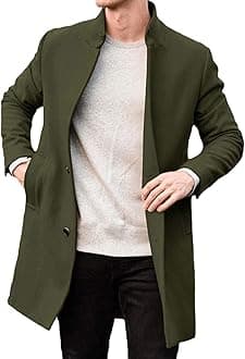 Men's Winter Jackets Wool Coat UK Sale Long Trench Coats Wool & Cashmere Warm Winter Mod Buttons Coat Mid Length Overcoats Jacket Slim Fit Casual Stand Collar Coat Outdoor Business Duffle Coat