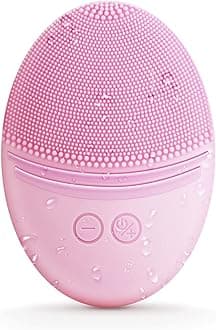 Facial Cleansing Brush Made with Ultra Hygienic Soft Silicone, Waterproof Sonic Vibrating Face Brush for Deep Cleansing, Gentle Massaging, Inductive Charging (Pink) 1 Pack+5 Speed Settings