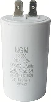 30UF CBB60 Motor Run Capacitor 450VAC Volts Round Cylinder 4 Pins, Metallized Polypropylene Film Capacitor for Motor Run, Air Conditioners, Washing Machines, Operating Voltage Range 250V ~ 450V
