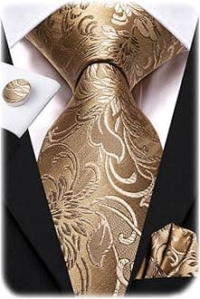 Hi-Tie Mens Silk Ties Set Novelty Necktie with Pocket Square and Cufflinks Set