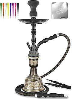 Hoowa Hookah Set Zinc Alloy Stem Art Vase Include Accessories Premium Shisha Hookah (Matte Black)