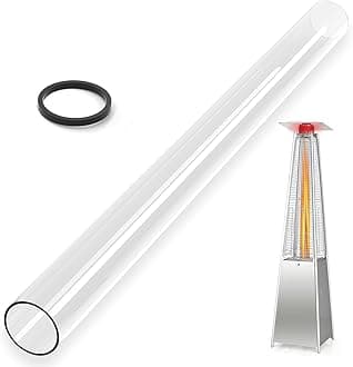 Patio Heater Glass Tube Replacement with Rubber Ring, 49.5″ Tall 4″ Diameter, Quartz Glass Tube Fit Four-Sided Pyramid Flame Outdoor Heaters Compatible with Hiland, Fire Sense