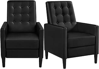 YaheetechFaux Leather Recliner Sofa Mid-Century Modern Single Reclining Chair Adjustable Back & Footrest Tufted Upholstered Sofa with Pocket Spring Living Room Bedroom Home Theater 2 Pieces Black
