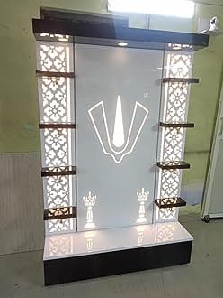 Wooden White Temple with LED Light for Office and Home|Puja Mandir |Wall Hanging & Table Top Home Mandir/Pooja Mandapam (18X12X10 IN)