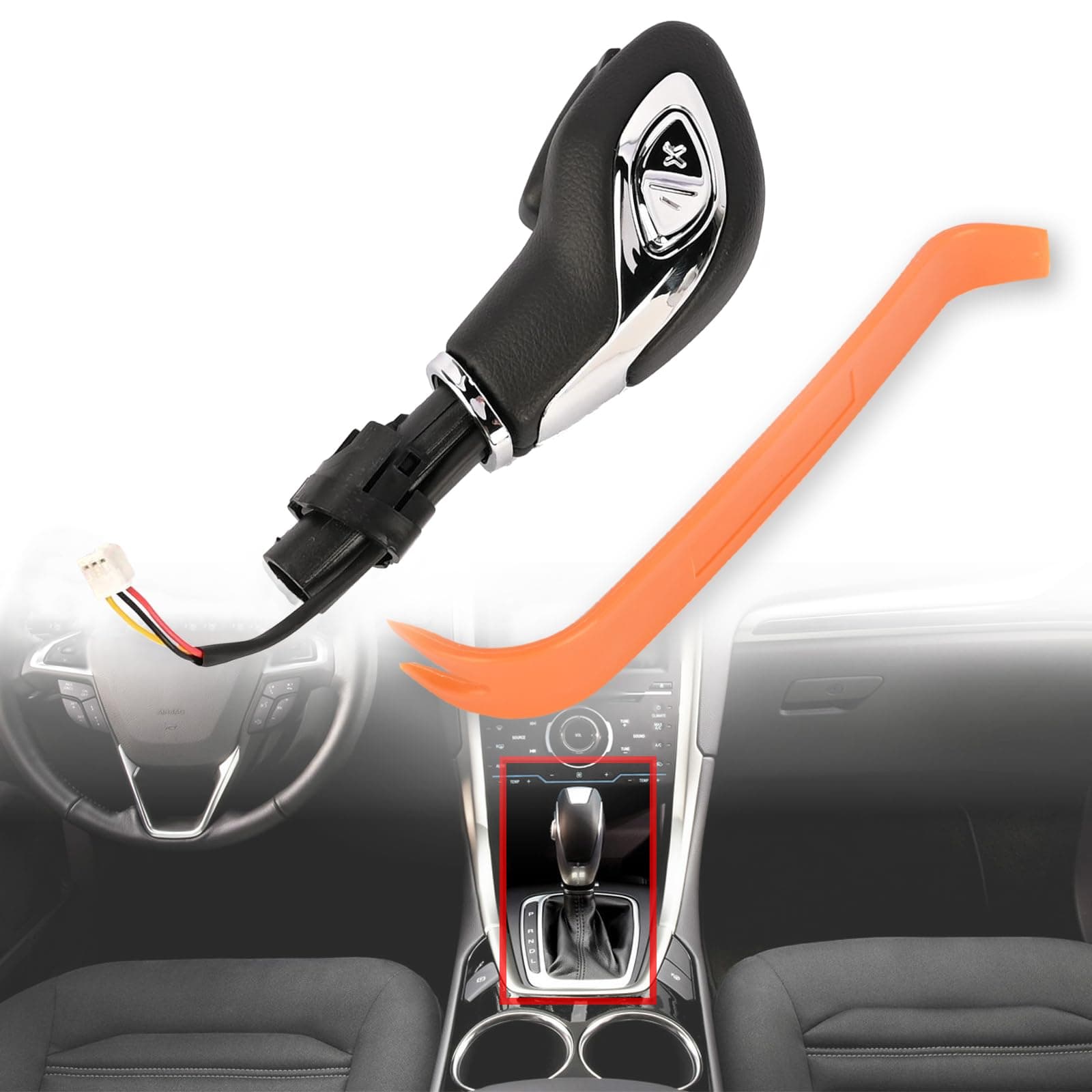 Automatic Gear Shift Knob Handle with Button DG9Z-7213-EA for Ford Fusion 2013-2016 / Transit 2015-2020 Gear Shifter Lever Selector (Chrome)