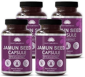 Saptamveda Natural Jamun Seed Powder Capsules with 50% Extract - 500 mg | (60 Capsules - Pack of 4) | Good for Heart & Liver, Promotes Healthy Digestion, Lower Blood Sugar