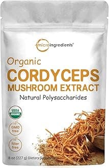 Organic Cordyceps Mushroom Extract Powder, 8 Ounces | 100:1 Fruit Body & Mycelium Extract | Active Polysaccharides & Cordycepic Acid