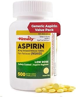 Timely - Low Dose Aspirin 81mg - 500 Count -Low Dose - Enteric Coated Low Strength - Pain Reliever for Minor Aches and Pains, Fever Reducer - Made in USA