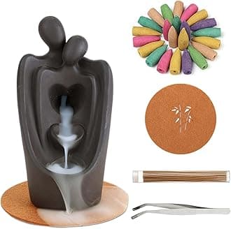 Simcat Backflow Incense Burner Handicraft Hugging Lovers Incense Waterfall Burner Ceramic Incense Holder Censer Romantic Home Decor +20 Backflow Incense Cones 30 Incense Sticks 1 Tweezer 1 Mat
