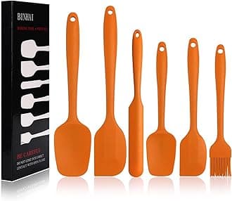 Silicone Spatula Set - Orange 6 Piece Non - Stick Rubber Spatula with Stainless Steel Core - Heat-Resistant Spatula Kitchen Utensils Set for Cooking, Baking and Mixing