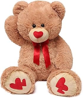 MaoGoLan Giant Teddy Bear Large Stuffed Animals Plush Big Bear with Love Heart for Girlfriend Children Christmas Valentines Day 35 Inch, Light Brown