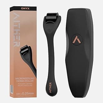 AITHER Derma Roller 0.25mm for Face, Scalp & Beard – Premium Skincare Tool with 540 Titanium Tips | Gentle & Easy to Use | Safe for Beginners | For Both Women & Men – Onyx, 1 Count