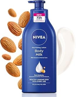 NIVEA Nourishing Body Milk 600ml Body Lotion with Hyaluronic Acid | 72Hr Hydration | Deep Moisture Care for Very Dry Skin | Enriched with Almond Oil | Smooth, Radiant & Healthy Looking Skin Care