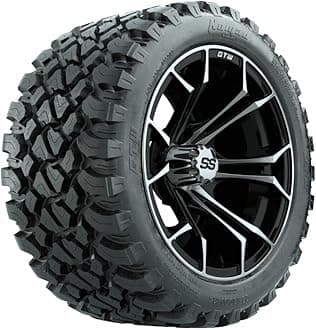 GTW 14 Inch Golf Cart Wheels and Tires Combo | Machined/Black Spyder Wheels on 23x10-R14 Nomad All Terrain Radial Tires | Set of 4 (Machined/Black)