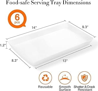 WOWBOX 6 pcs Serving Tray for Entertaining, Serving Platters for Snacks, Fruit, Cookies, Dessert, Reusable Plastic Trays for Serving Food, (White, Black, Green, Red, Purple, Blue)