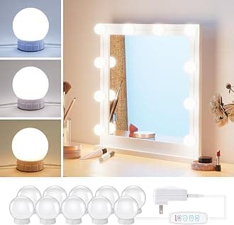 Hollywood Style LED Vanity Mirror Lights Kit with 10 Dimmable Light Bulbs for Makeup Dressing Table and Power Supply Plug in Lighting Fixture Strip - Vanity Mirror Light - White (No Mirror Included)