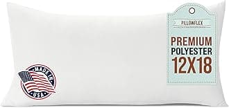 Pillowflex 12x18 Inch Premium Polyester Filled Pillow Form Insert - Machine Washable - Oblong Rectangle