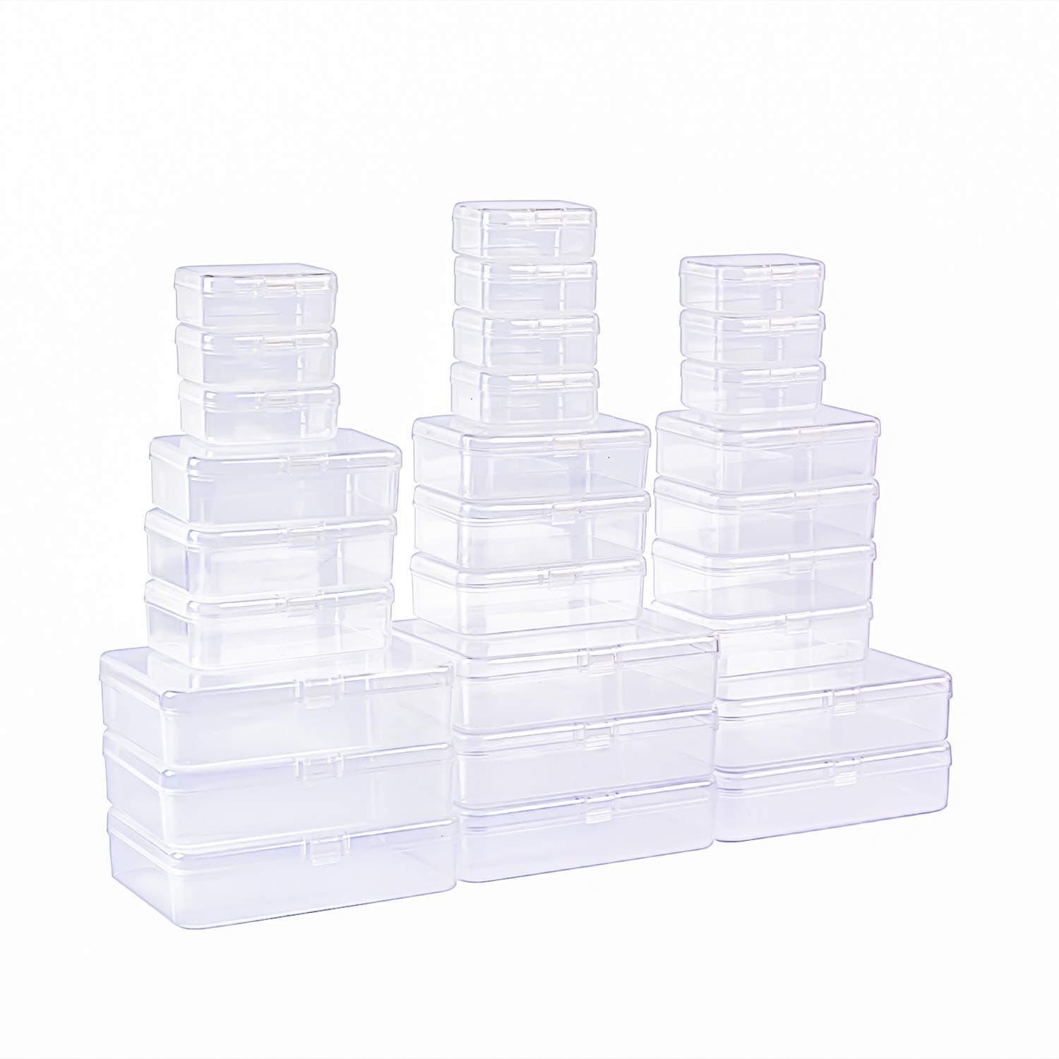 LJY28 Pieces Mixed Sizes Rectangular Empty Mini Plastic Storage Containers with Lids for Small Items and Other Craft Projects (Clear)