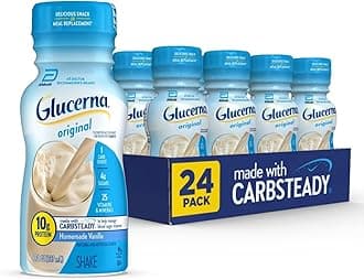 Glucerna Nutritional Shake, Diabetic Drink to Support Blood Sugar Management, 10g Protein, 180 Calories, Homemade Vanilla, 8 Fl Oz (Pack of 24)