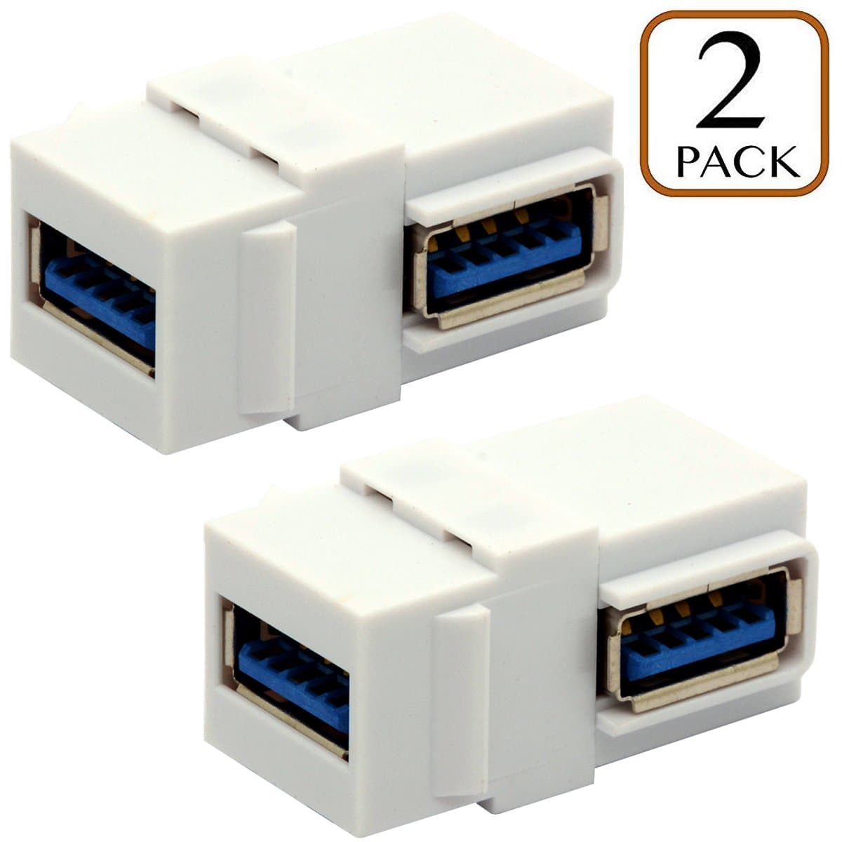 90 Degree USB 3.0 Keystone Jack Inserts Right Angle USB Cable Interface Coupler Female to Female Connector Extension For Wall Plate Outlet Panel 2 Packed (White, 90° Angle)