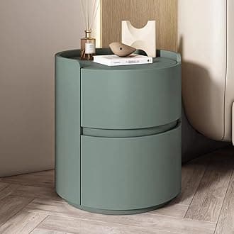 ERICAT Round Night Stand Nightstand, Wooden Bedside Table for Bedroom, Outer Leather Bedside Table, Nightstand Storage Living Room end Tables Drawer Shelf Bed Side Table(Green,45x45x50cm)