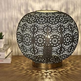 Turkish Lamp,Moroccan Mosaic Table Bedside Lamp,Metal Handmade Boho Desk Lamp,India Turkey Lamp Decorative for Living Room Dining Room Bedroom,9.84" Height 11.22" Diameter Globe Vintage Desk Lamp.