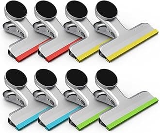 8 Pack Chip Clips Bag Clips, Magnetic Bag Clip Covered with Silicone, Chip and Bag Clips for Food Storage Heavy Duty, Stainless Steel Food Clip for Snack, Kitchen, Refrigerator,Office