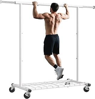 Raybee Clothing Rack for Hanging Clothes, Rolling Clothes Rack Load 250LBS, Metal Clothes Racks, Clothing Rack with Wheels Portable, White