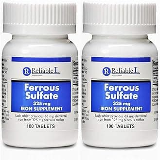 Reliable-1 Laboratories 1 Ferrous Sulfate Iron supplement (325 mg, 100 Tablets/Each)(2 pack) Generic for Feosol - IRON SUPPLEMENT