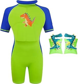 Floatation Swimsuit One Piece Swimwear Float Suit Swim West, Toddler Bathing Suit Rash Guard with Arm Floaties