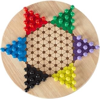 Chinese Checkers Traditional Puzzle Game – 11-inch Wooden Gameboard with Pegs – Classic Board Game for Adults, Kids, and Family by Hey! Play!