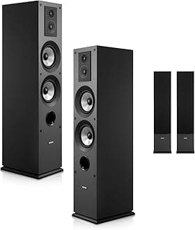 VEVOR Passive Floorstanding Speakers Pair, 3-Way, Floor-Standing Tower Speakers with 0.75 in & 1 in Tweeter, 5.25 in Woofers, 145W Peak, 70Hz–20kHz Frequency Response, MDF Enclosure, for Home Audio