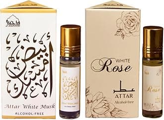 White Musk & White Rose Attar Perfume Oil by Dukhni | 14+ hr Long Lasting Arabic Oils, Unisex Gifts | Soft musk Ittar Roll On Perfume and soft rose scent | Eid Gift for friends & family