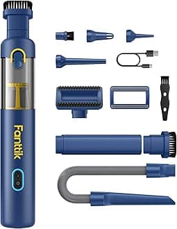 Slim V8 APEX Car Vacuum, 4-in-1 Portable Mini Cordless Vacuum with 19000pa Suction Power, Type-C Charge, 2 Suction Modes, Handheld Vacuum for Small Jobs, Car, Office Desk, Keyboards (Blue)