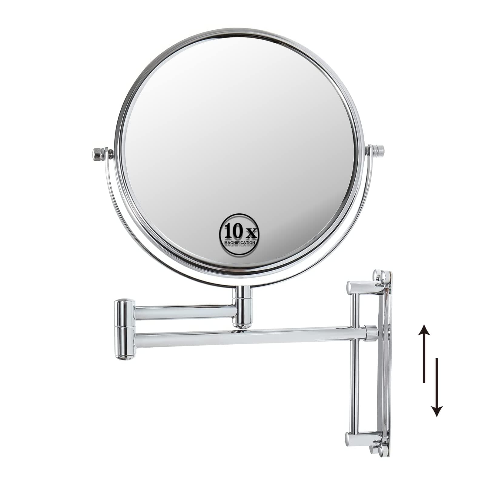 Wall Mount Makeup Mirror, 7X Magnification Mirror Adjustable Height Double-Sided Bathroom Mirrors Wall Mount, 360°Swivel Wall-Mounted Mirrors Vanity Mirror for Bathroom Bedroom, Chrome