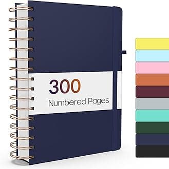 Forvencer Lined Spiral Journal Notebook with 300 Numbered Pages, A5 College Ruled Thick Journals for Writing with 100GSM Paper, Hardcover Notebooks with Contents for Work, School, Women, Men, Navy