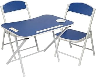 The Tickle Toe Kids Foldable Table and Chair Set | 1 Table + 2 Chairs | Blue MDF & Metal Study Desk for Boys & Girls | Compact Furniture for Toddlers Age 2-5 Years | Made in India
