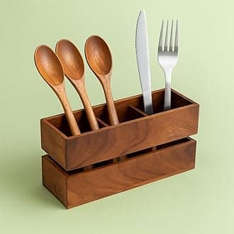 Wooden Spoon Holder Cutlery Rack for Kitchen Dining Table Restaurant-Brown