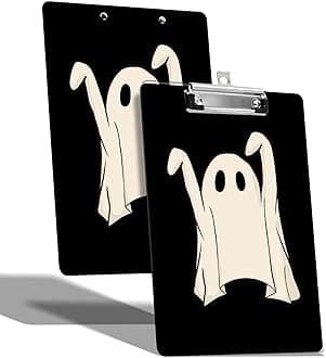 A4 Size Clipboard with Hanging Hook and Low Profile Clip, Plastic Nurse Clipboard Writing Drawing Board with Double-Side Dance Spectre Print for Woman Kids Office School Use