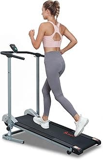 Sunny Health & Fitness Compact & Foldable Treadmill, Manual Treadmill with LCD Display, Non-Slip Surface, Optional Dual Mode Walking/Running, Non-Electric, Fixed Incline fro Home Cardio Exercise