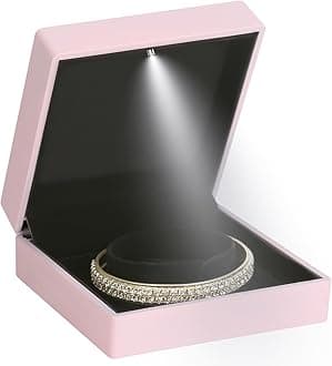 Luxury LED Light Bracelet Gift Box, Velvet Jewelry Bangle Box Storage Case Organizer Holder for Wedding, Engagement, Proposal, Birthday and Anniversary (Pink)