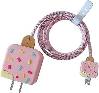 Soomio for Samsung Galaxy 25W USB Type-C Fast Charger Silicone Case Cover with Cartoon Character, 360 Degree Complete Protection (Ice Cream Pink)