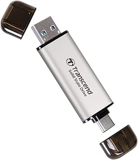 Transcend ESD310 1TB External SSD, Up to 1,050MB/s, Dual USB Drive for iPhone17,16,15, iPad&Mac/Pixel10/Tesla/Steam Deck/ROG Ally/MSI Claw/Android/PS5, 2-in-1 TypeC &A, USB3.2Gen2 Portable SSD-Silver