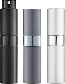 LISAPACK 8ML Atomizer Perfume Spray Bottle for Travel (3 PCS) Empty Cologne Dispenser, Portable Sprayer (Black, Silver, Grey)